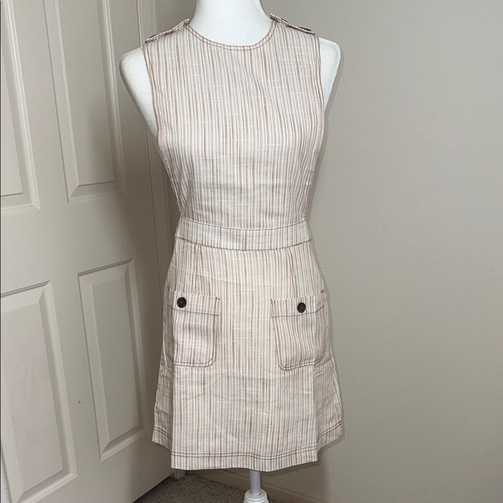 Striped Cream Sleeveless Apron Dress